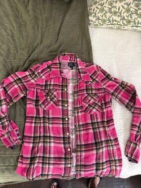 Lucky Brand Hot Pink Plaid Snap-Down Shirt
